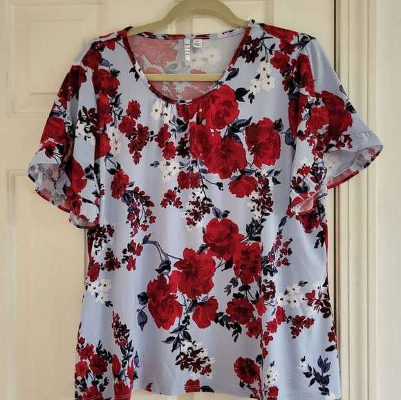 Women's Elle Short Sleeved Floral Top Size XL - Picture 1 of 7